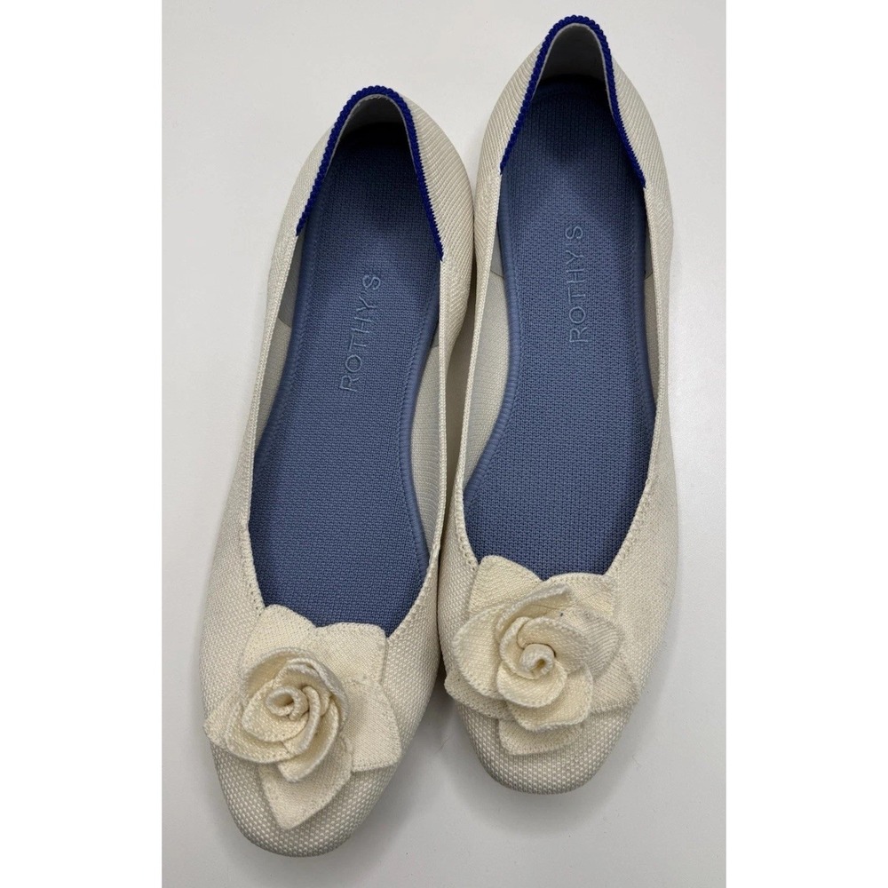 Rothy's Women's  Square Toe Love Bird Petal Flats Ballerina Size 10 Ivory